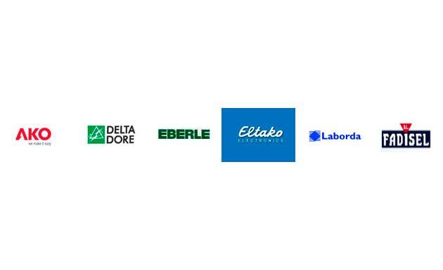 Logotipos de varias empresas: AKO, Delta Dore, Eberle, Ellako, Laborda y FADISEL.
