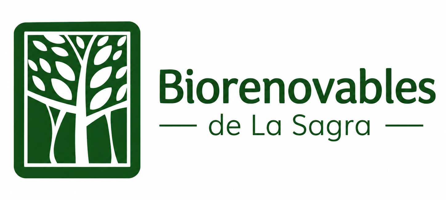 Logotipo de Biorenovables de La Sagra con un icono de &aacute;rbol verde y texto sobre fondo blanco.