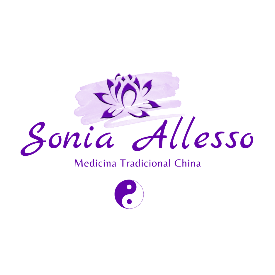 Logotipo: loto morado, texto de Sonia Allesso, símbolo yin-yang. Subtítulo 