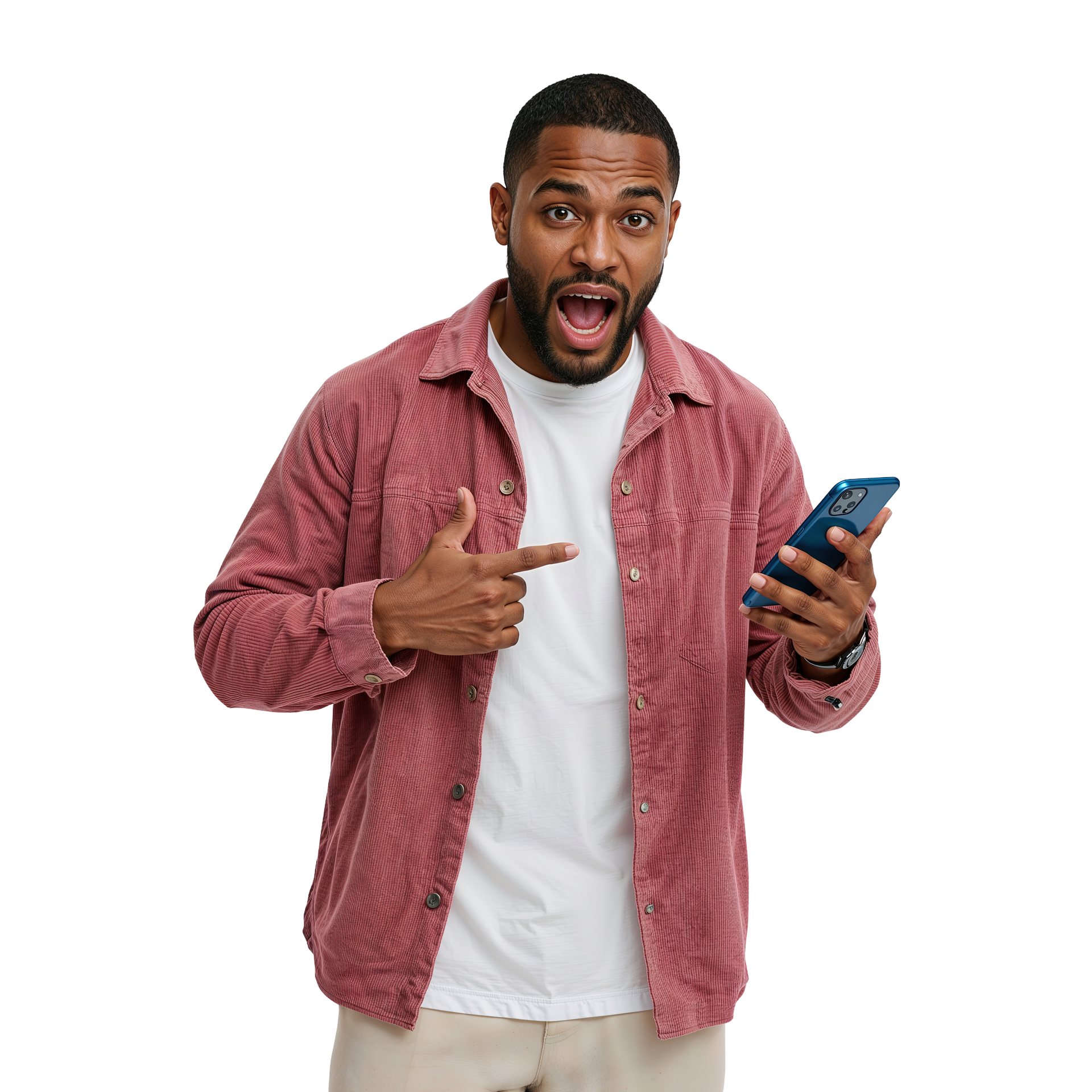 Un jeune homme montre son téléphone portable