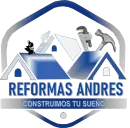 Logotipo de "Reformas Andrés" que muestra un icono de una casa con herramientas y un trabajador, con el eslogan "Construimos tu sueño".