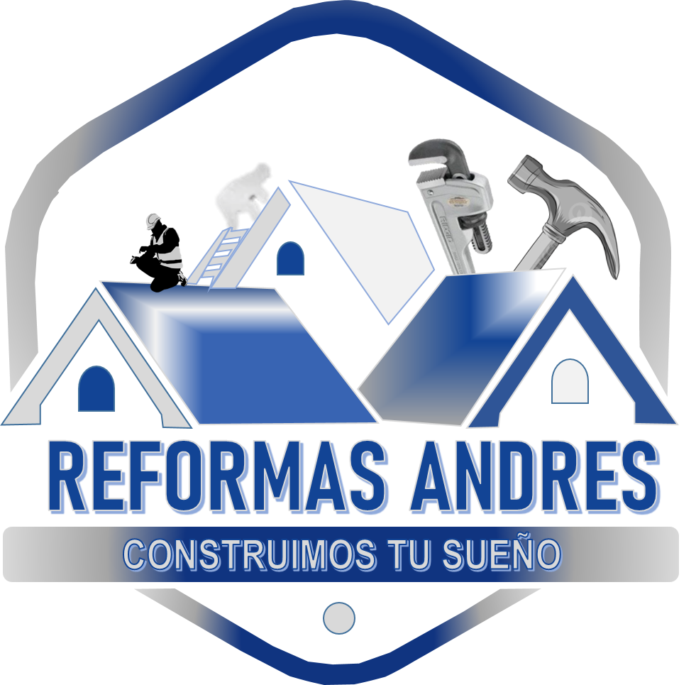 Logotipo de "Reformas Andr&eacute;s" que muestra un icono de una casa con herramientas y un trabajador, con el eslogan "Construimos tu sue&ntilde;o".