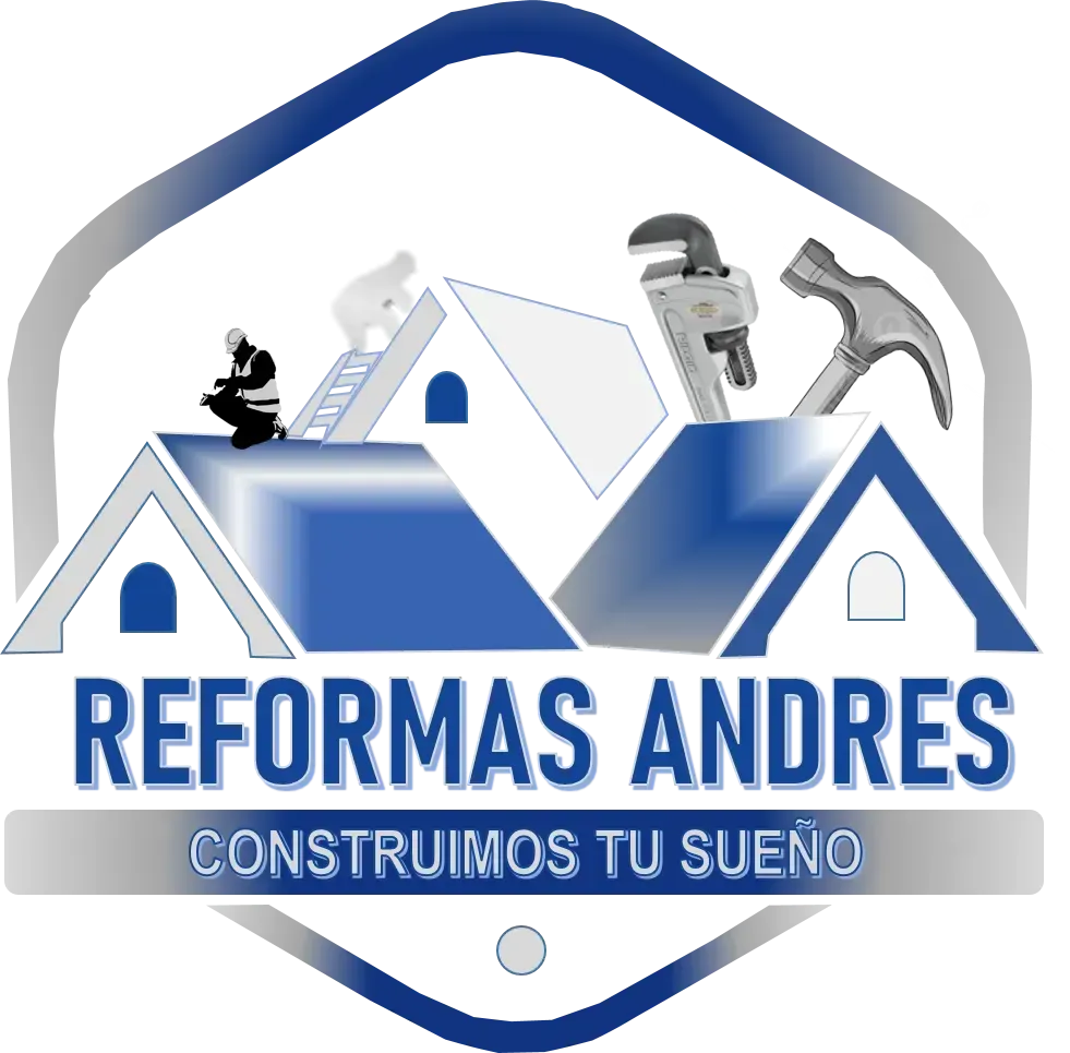 Logotipo de "Reformas Andr&eacute;s" que muestra un icono de una casa con herramientas y un trabajador, con el eslogan "Construimos tu sue&ntilde;o".