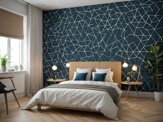 Papier peint graphique sur le pan de mur d'une chambre