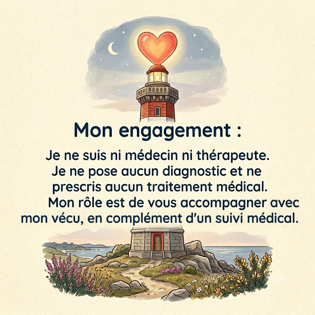 Affiche française d'engagement pour la santé, représentant un cœur au-dessus d'une tour et un paysage pittoresque en dessous.
