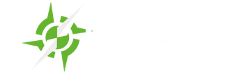 Ein grün-weißer Kompass auf weißem Hintergrund.