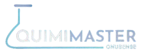 Logotipo de QuimiMaster: una forma de vaso de precipitados con las palabras "QUIMIMASTER" y "ONUBENSE".