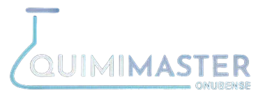 Logotipo de QuimiMaster: una forma de vaso de precipitados con las palabras "QUIMIMASTER" y "ONUBENSE".