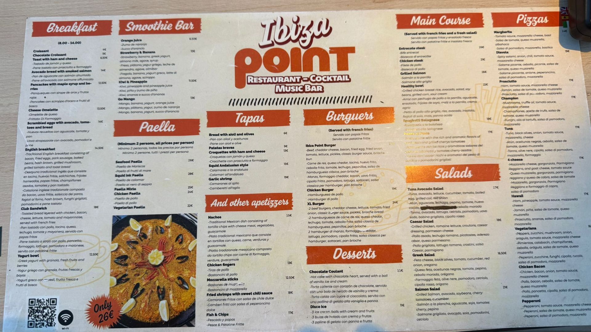 Un menú para un restaurante llamado Tiga Point