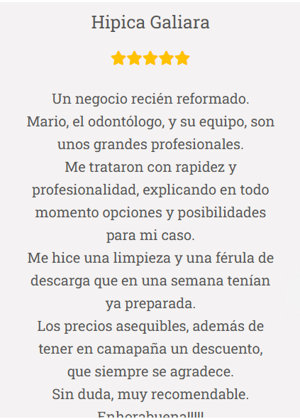 Una reseña de un dentista llamado Hipica Galiara