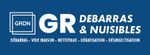 Logo de GR, Debarras & Nuisibles, avec «GRDN» inscrit dans un carré sur fond bleu foncé. Services listés ci-dessous.