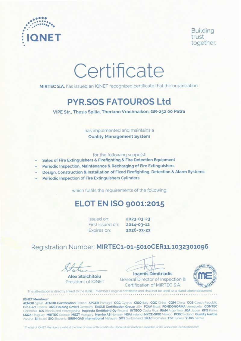 IQNET CERTIFICATE - ELOT EN
ISO 9001:2015