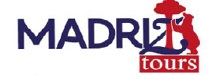 El logotipo de Madrid Tours presenta texto azul oscuro con un icono de un oso rojo y un madro&ntilde;o.