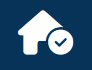 Un icono de casa blanca con una marca de verificación sobre un fondo azul.