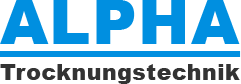ALPHA Trocknungstechnik Logo in blauer und schwarzer Schrift auf wei&szlig;em Hintergrund
