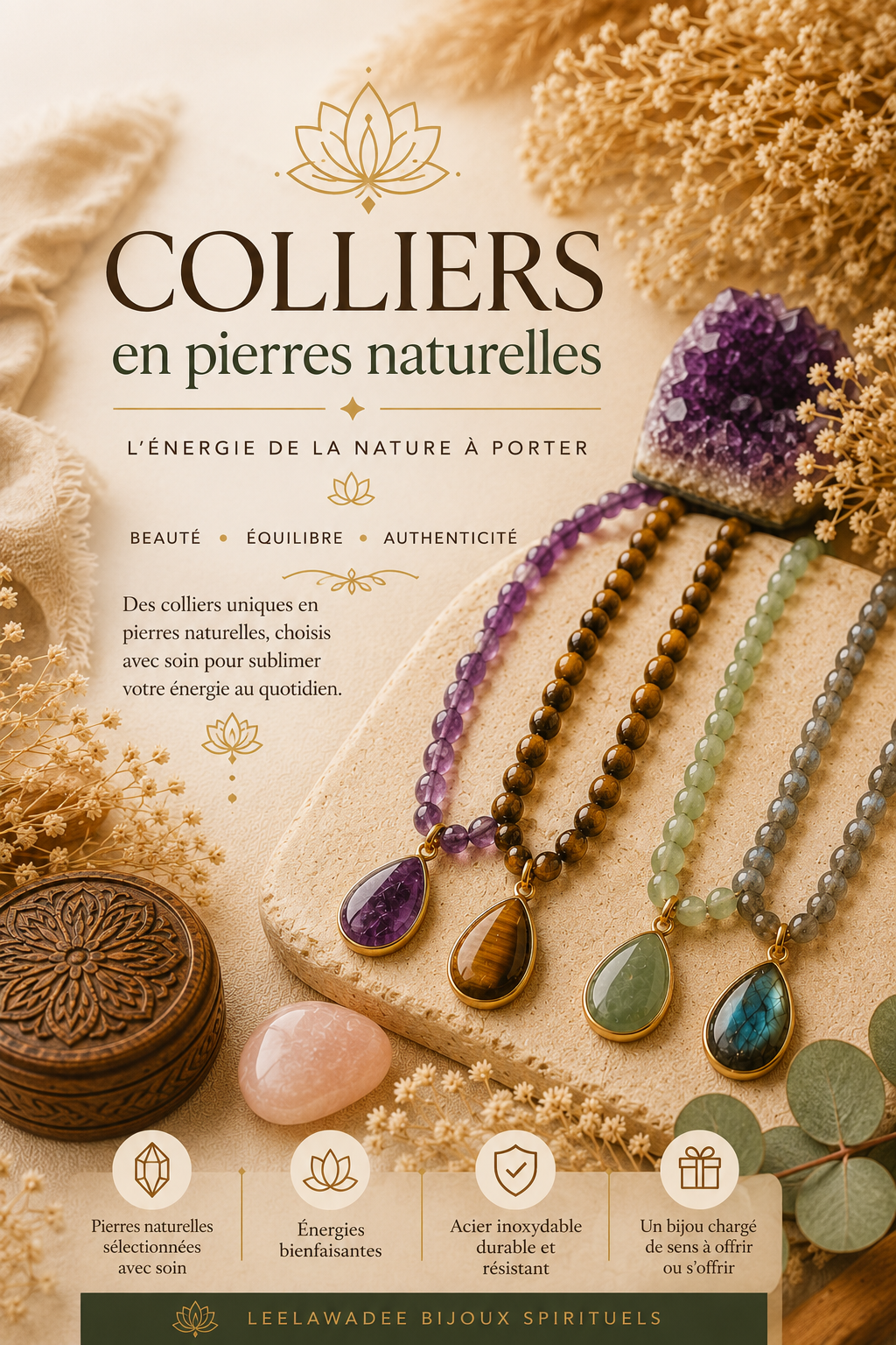 Une fleur et un collier.