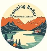 Un logotipo para el camping de Boar con una tienda de campaña y árboles.