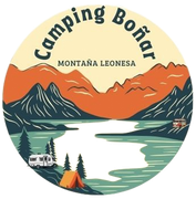 Un logotipo para el camping de Boar con una tienda de campaña y árboles.