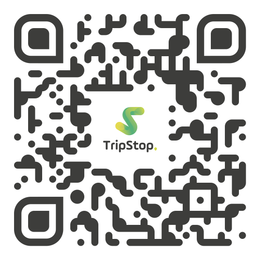 Logotipo de TripStop centrado dentro de un código QR en blanco y negro.