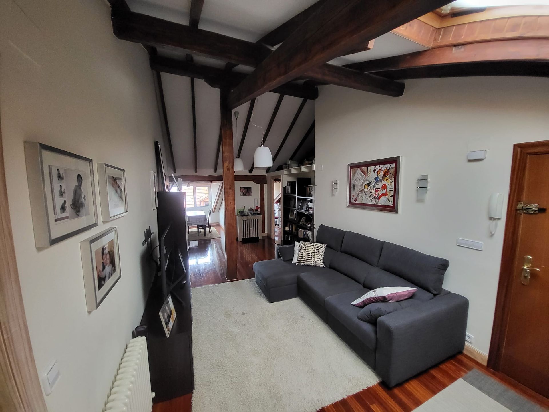 Una sala de estar con un sofá y un televisor.