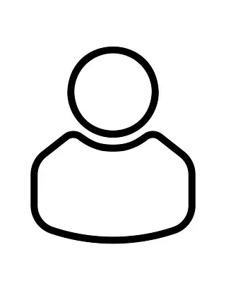 Umriss eines menschlichen Kopfes und Schultern, mit einem kreisförmigen Kopf und einem abgerundeten rechteckigen Körper.