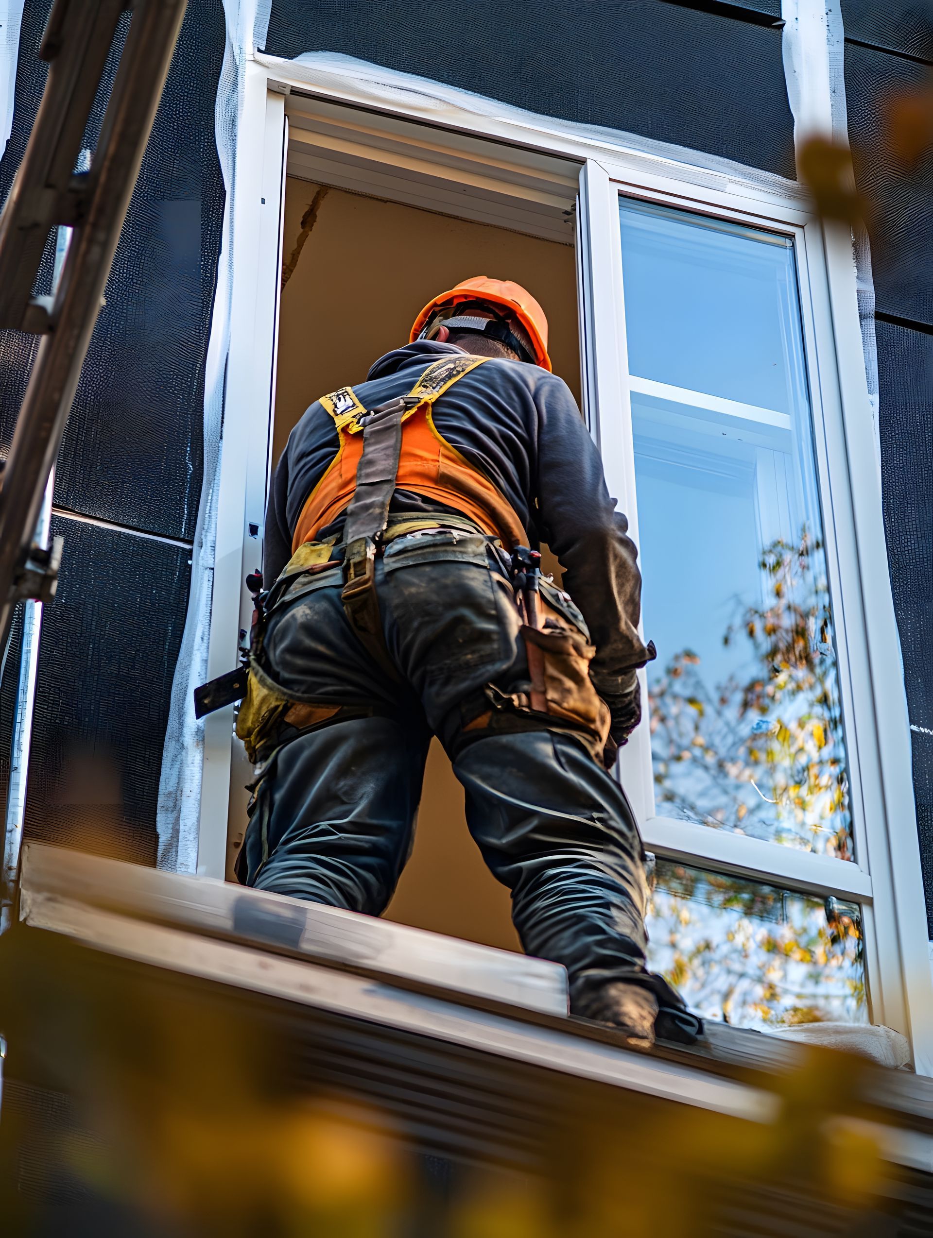 Artisan remplaçant une fenêtre.