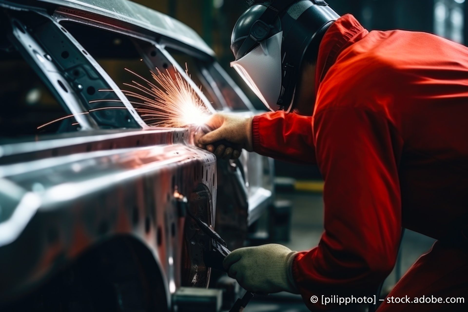 PV Lackreparatur - Mechaniker beim Schleifen einer Karosserie