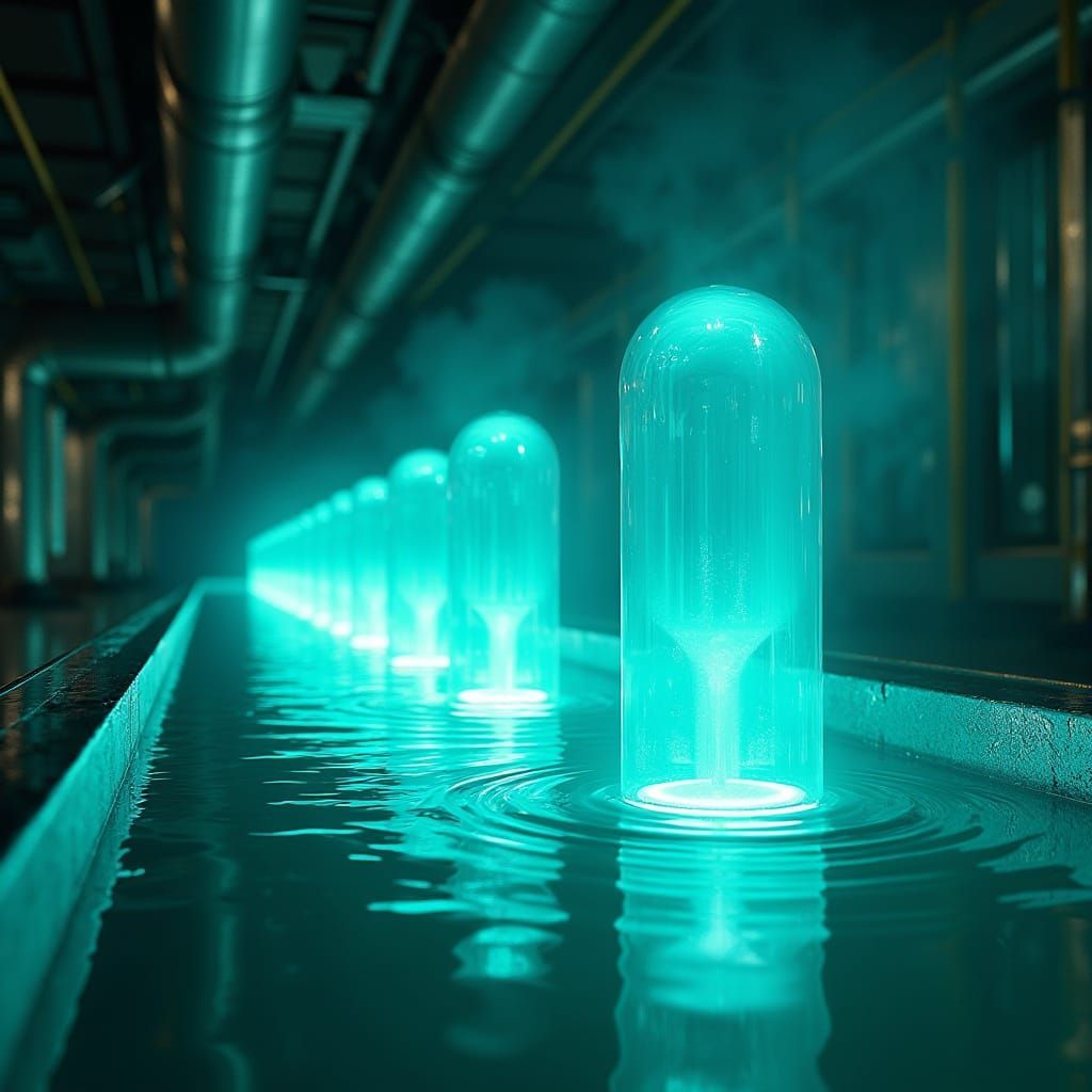 KI Bild, leuchtende Objekte in Wasser