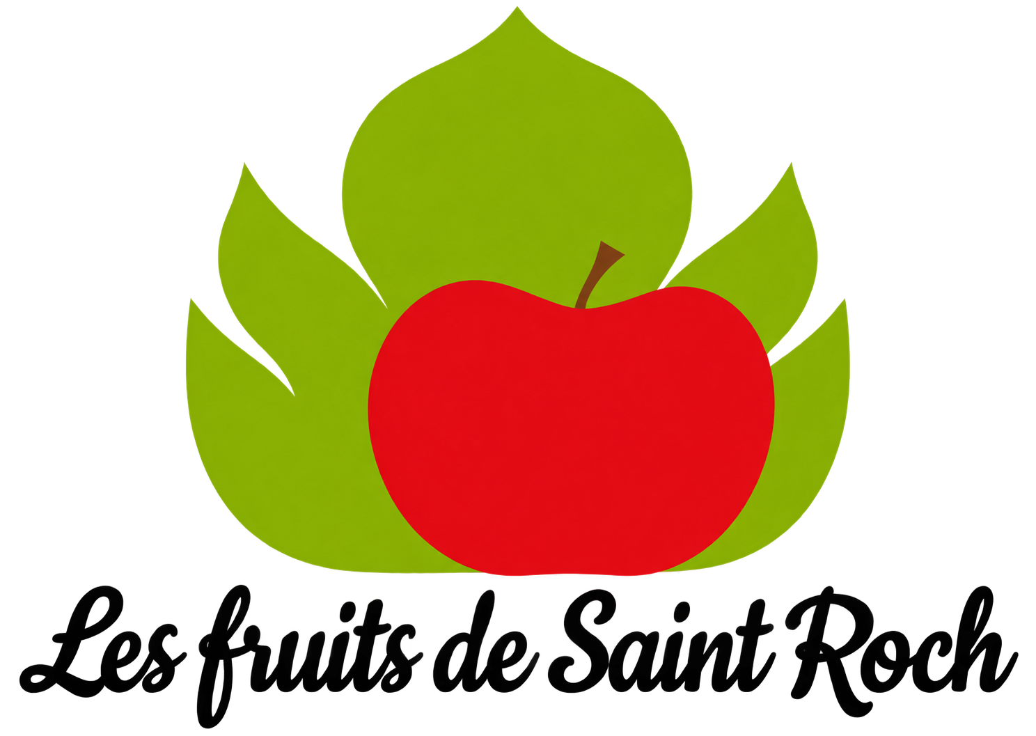 Logo avec des feuilles vertes et une pomme rouge au-dessus du texte « Les fruits de Saint Roch »