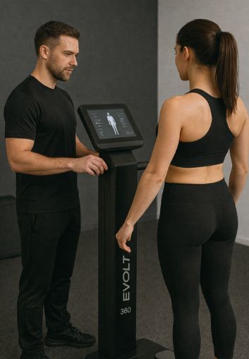 Mujer con ropa deportiva corriendo en una cinta de correr en un gimnasio.