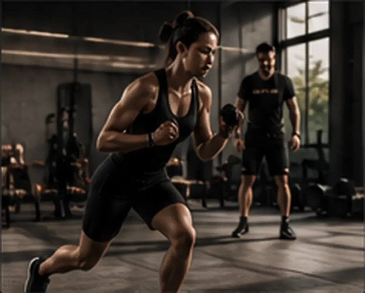 Una mujer corre a toda velocidad en el interior de un gimnasio durante un entrenamiento