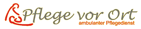 Pflege-vor-Ort-Logo mit stilisiertem rotem und grünem Text und einem kleinen roten Figurensymbol auf weißem Hintergrund