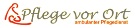 Pflege-vor-Ort-Logo mit stilisiertem rotem und grünem Text und einem kleinen roten Figurensymbol auf weißem Hintergrund