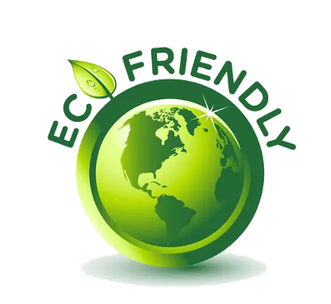 Icono de globo terráqueo verde con una hoja y el texto 