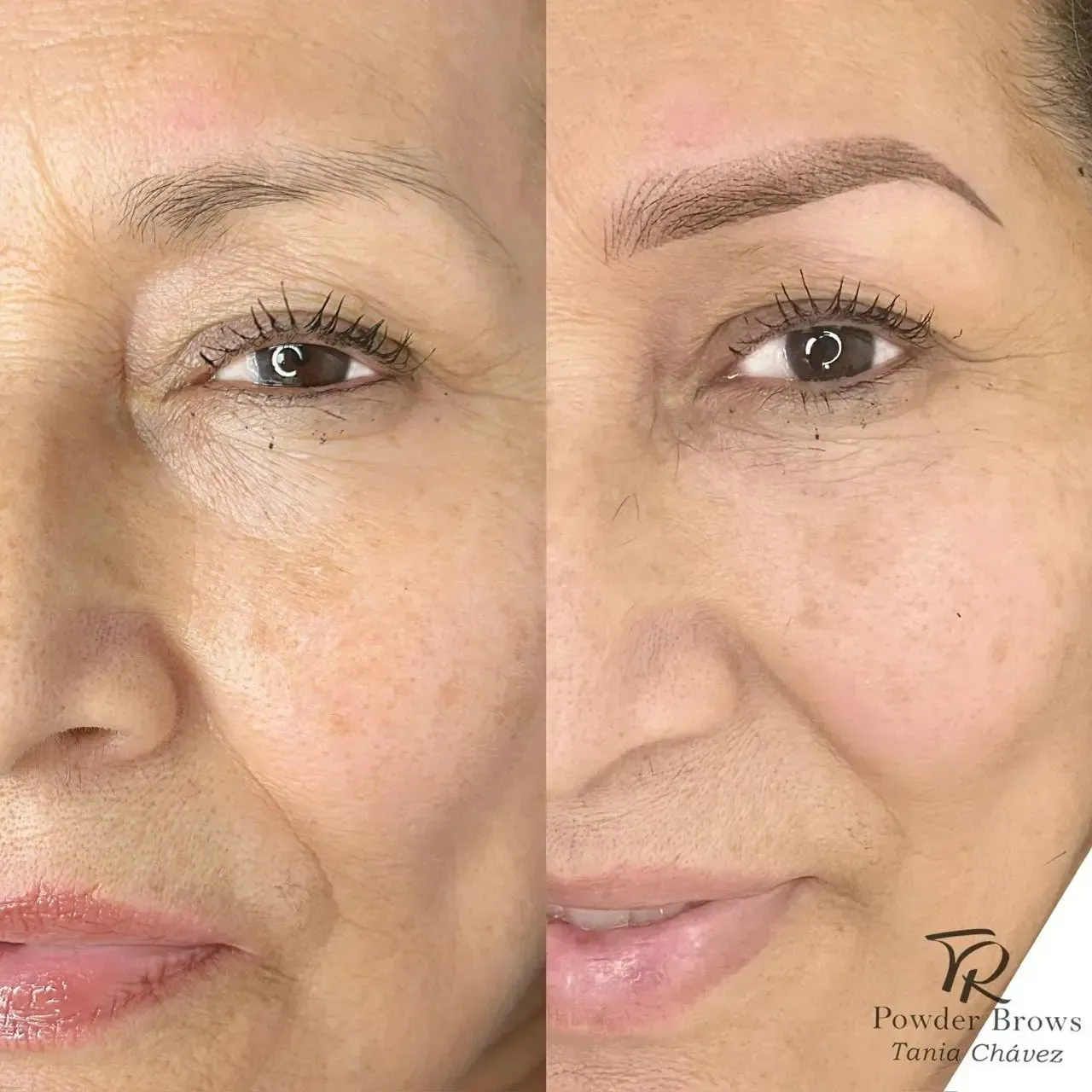 Comparación del antes y el después de un tatuaje cosmético de cejas