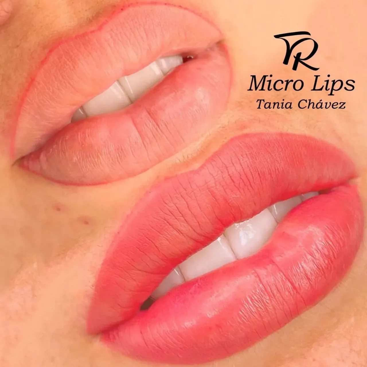 resultados del antes y el después del rubor de labios con pigmento rosa suave realizado por Tania Chávez.