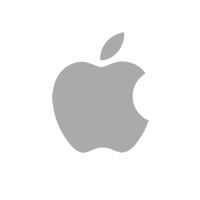 Logotipo de Apple gris sobre fondo blanco.