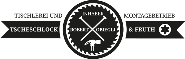 A black and white logo for tischlerei und montagebetrieb