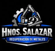 Logo de Hnos. Salazar: excavadora met&aacute;lica azul y gris sobre engranaje, con texto &ldquo;Recuperaci&oacute;n de Metales&rdquo;.