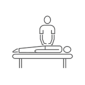 Un dibujo lineal de una persona recibiendo un masaje en una mesa.