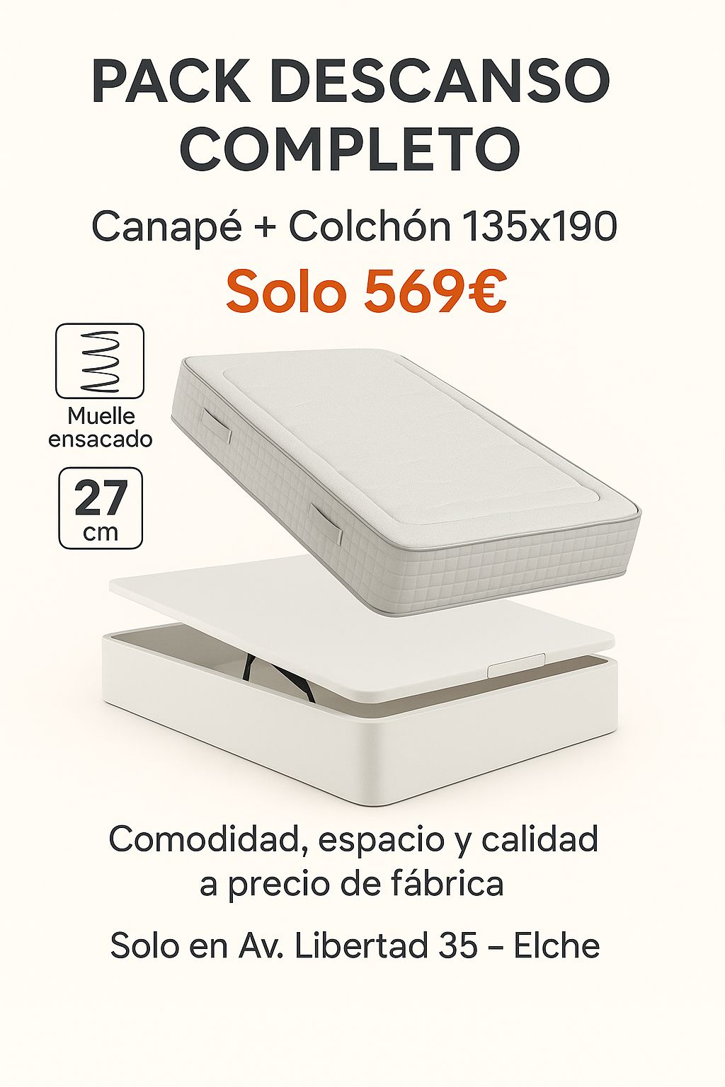 Pack canapé y colchón muelle ensacado con visco grafeno a ambas caras.