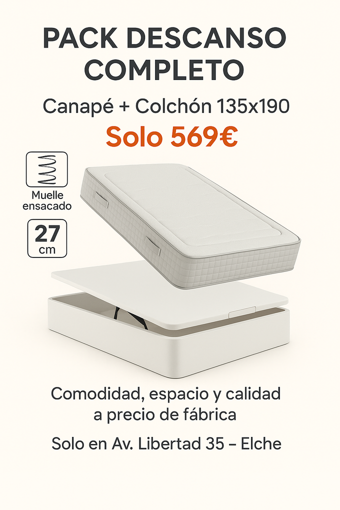 Super oferta !!! Pack canapé y Colchón de muelle ensacado y visco grafeno a dos caras, solo 569 €