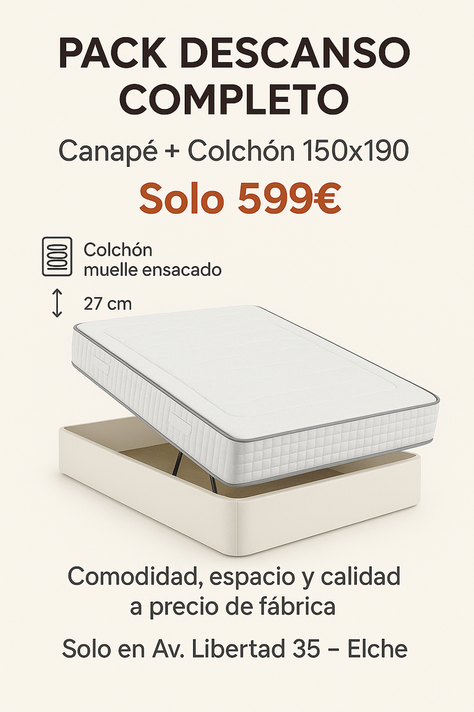 Super oferta !!! Pack canapé y Colchón de muelle ensacado y visco grafeno a dos caras, solo 599€