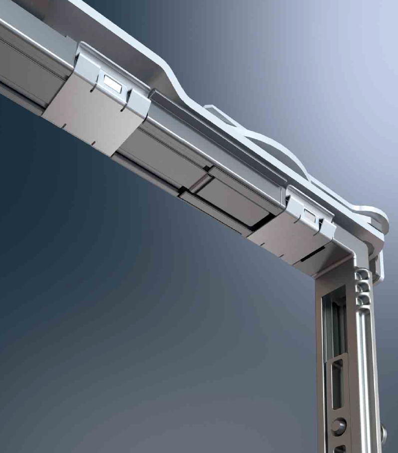 Eine Nahaufnahme einer Metallstruktur mit grauem Hintergrund