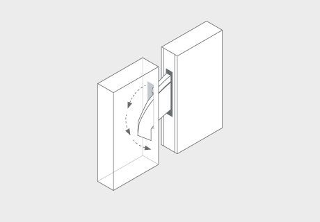 Eine Schwarzweißzeichnung einer Tür mit einem Scharnier.
