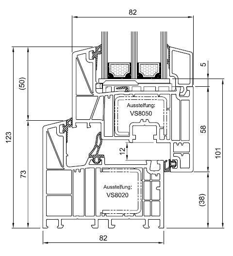 Eine Schwarzweißzeichnung eines Fensters mit Maßangaben.