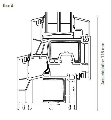 Eine Schwarzweißzeichnung eines Fensters mit Maßangaben.