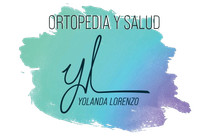 Logotipo para "Ortopedia y Salud" con fondo de acuarela y "yL Yolanda Lorenzo" en cursiva.