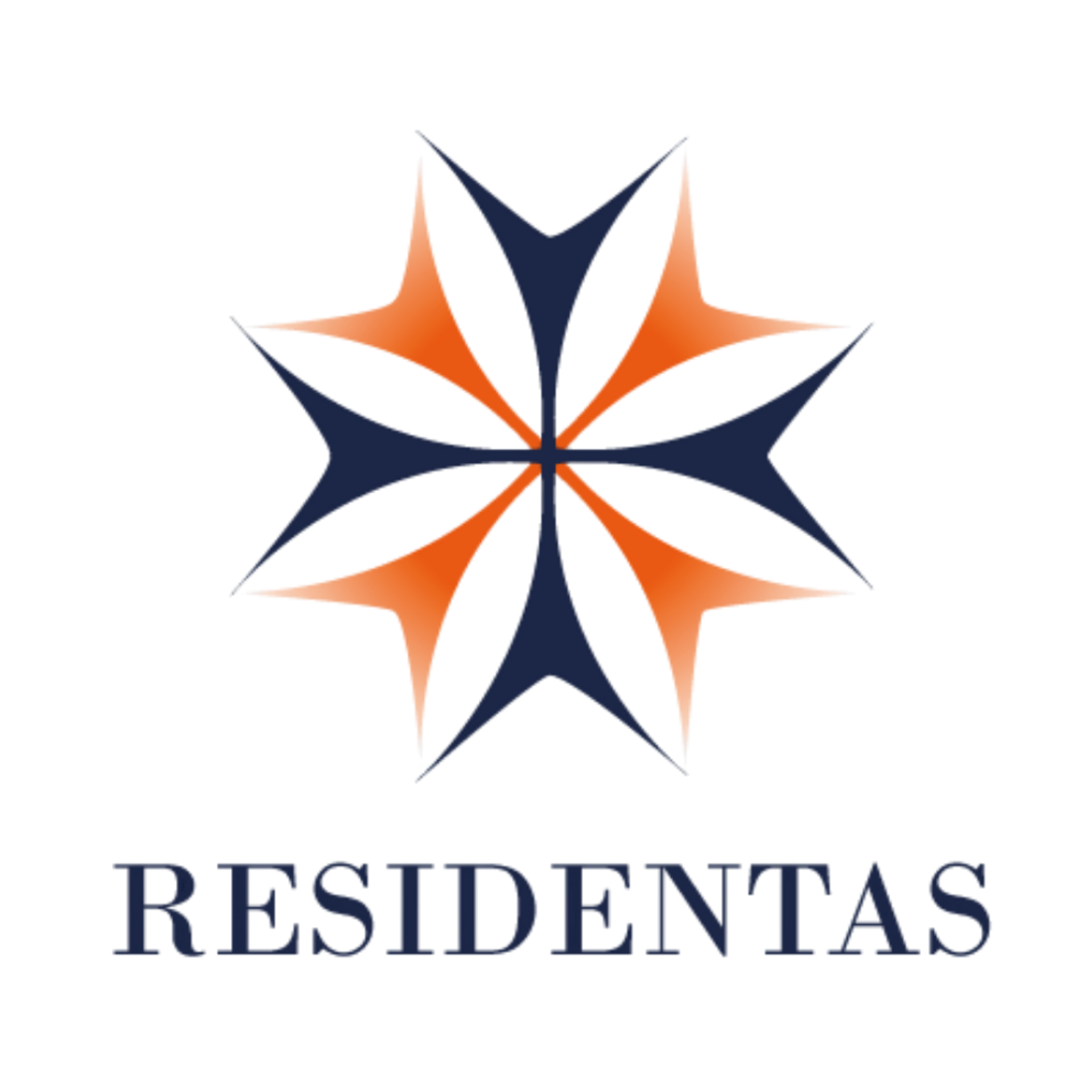 Logo for Residentas featuring an eight-pointed star in blue and orange colors. Below it is the company name.