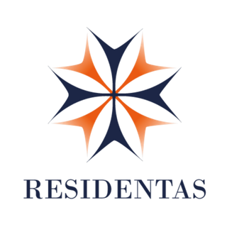 Logo for Residentas featuring an eight-pointed star in blue and orange colors. Below it is the company name.